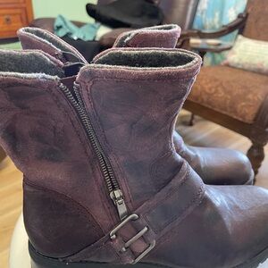Clarks Burgundy Moto Boots with Buckle